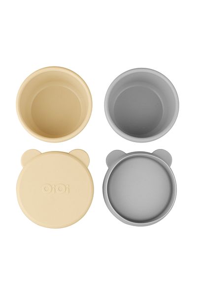 OiOi 2-Pack Mini Bites - Mellow Yellow / Powder Grey Mini Bowl with Silicone Lid