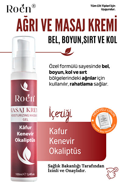 Roen Ağrı Ve Masaj Kremi, Kafur Ve Kenevir Içeren Eklem, Kas, Boyun Ağrı Masaj Kremi 100 ml
