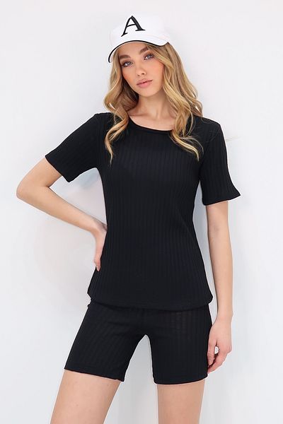 Trend Alaçatı Stili Women's Black Crew Neck Shorts Double Suit ALC-X11543