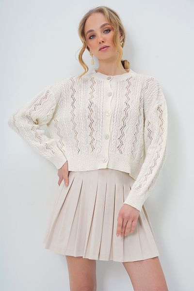 Trend Alaçatı Stili Durchbrochene Premium-Sommerstrickjacke mit Vanille-Loch für Damen ALC-X13619