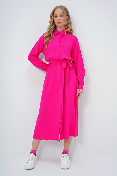 Trend Alaçatı Stili Γυναικείο Φούξια Πλεκτό Πουκάμισο Βισκόζης ALC-X13519