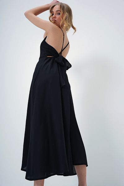 Trend Alaçatı Stili Women's Black Rope Strap Back Lacing Detail Maxi Length Summer Dress Alc-X13471