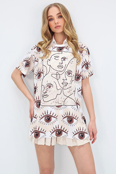 Trend Alaçatı Stili Γυναικείο φούτερ με λαιμόκοψη με λαιμόκοψη με ψηφιακή στάμπα MDA-1106