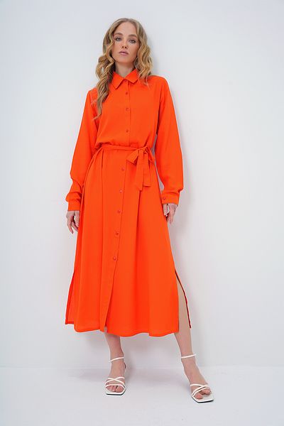 Trend Alaçatı Stili Women's Orange Woven Viscose Shirt Dress Alc-X13519