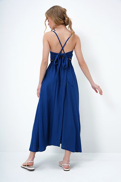 Trend Alaçatı Stili Women's Indigo Rope Strap Back Lacing Detail Maxi Length Summer Dress Alc-X13471