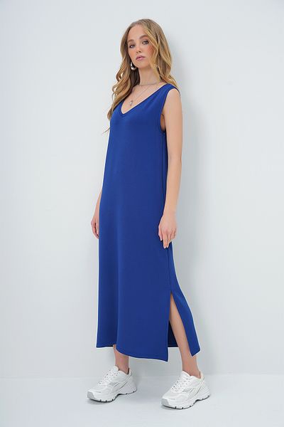 Trend Alaçatı Stili Γυναικείο πλεκτό καλοκαιρινό φόρεμα Navy Blue με λαιμόκοψη V με χοντρές τιράντες - ALC-X13569