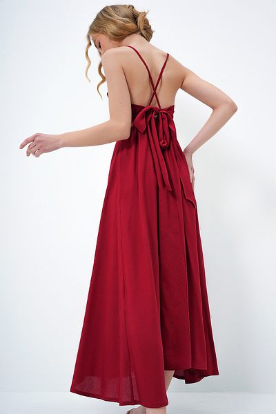Trend Alaçatı Stili Women's Burgundy Rope Strap Back Lacing Detail Maxi Length Summer Dress Alc-X13471