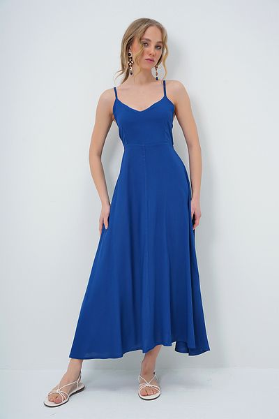 Trend Alaçatı Stili Women's Indigo Rope Strap Back Lacing Detail Maxi Length Summer Dress Alc-X13471