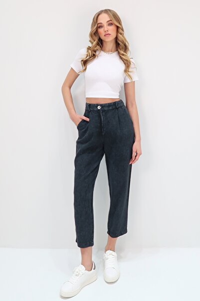 Trend Alaçatı Stili Γυναικείο παντελόνι καρότο διπλής τσέπης Anthracite Pale Effect ALC-X13536