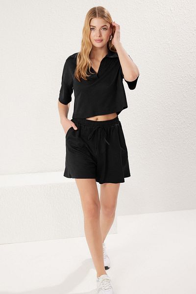 Trendyol Collection Relaxed Fit Black Polo Neck Knitted Suit - Twoss25Au00082