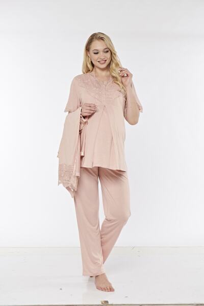 Fantasy 1115 Irene Powder Color Maternity Pajamas Set with Dressing Gown