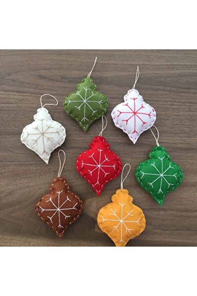 OzanTuhafiye Ručno vezeni set od 7 božićnih ukrasa od filca, ukras za jelku 01