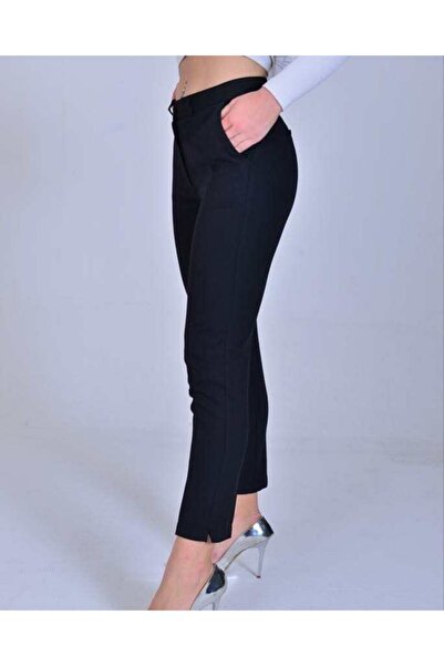 Yağmur Kadın Siyah Bilek Boy Kemerli Likralı Kumaş Pantolon