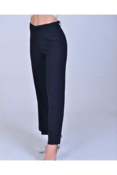 Yağmur Kadın Siyah Bilek Boy Kemerli Likralı Kumaş Pantolon
