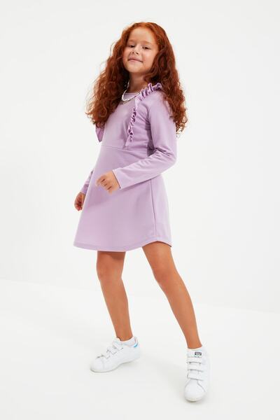 TRENDYOLKIDS Πλεκτό λεπτό φόρεμα για κορίτσια με λιλά Frilled