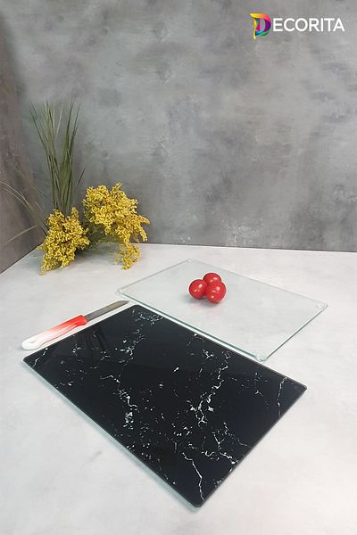 Decorita Black Marble Look Glass Cutting Board - 20cm X 30cm Set of 2