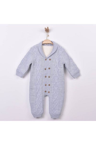 Puppis Baby Baby Boy Blue Shawl Collar Blue Welsoft Knitwear Jumpsuit