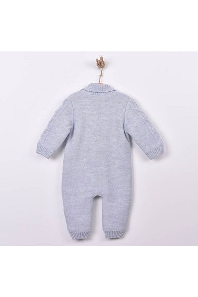 Puppis Baby Baby Boy Blue Shawl Collar Blue Welsoft Knitwear Jumpsuit