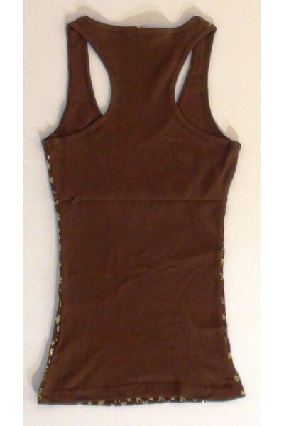 mAddog Women's Strappy Lycra Brown T-shirt / Small Skull Pattern