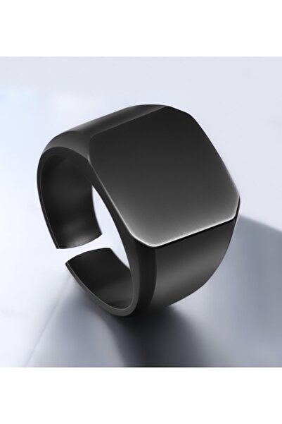 TREND COLLECTİON Erkek Mat Siyah Klasik Kare Şövalye Model Yüzük