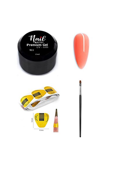 Nail Master Protez Tırnak Jeli 15ml 911 Jel Fırçası 20li Şablon