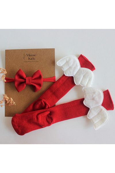 MinnieKids Комплект фиби за момиче Baby Angel Wings Red Socks Bow