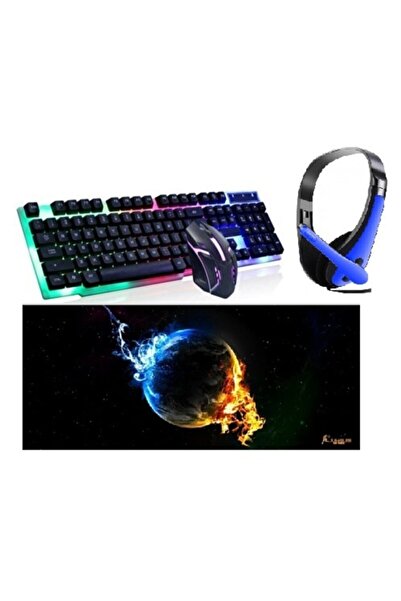 SIGHTZER Led Işıklı Oyuncu Klavye Mouse Seti Büyük Boy Mousepad Ve Kulaklık F...
