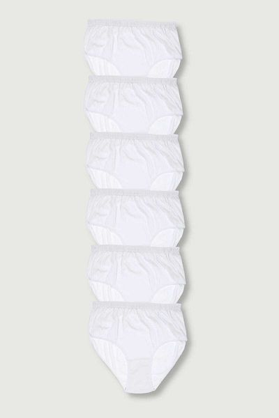 Tutku Women's White Cotton Ribbed Bato Panties 6-Piece