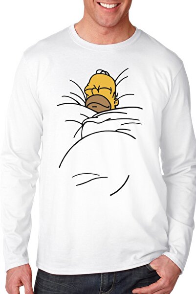 ROCKANDROLL Erkek Beyaz Uykucu Baba Bisiklet Yaka Uzun Kollu Penye T-shirt