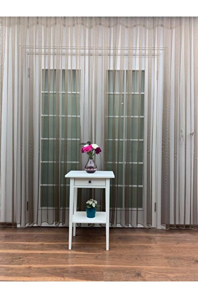 perdealemi Brown - Dobby Woven Plain Tulle Curtain, 600x250, Sparse Pleat, 1/2