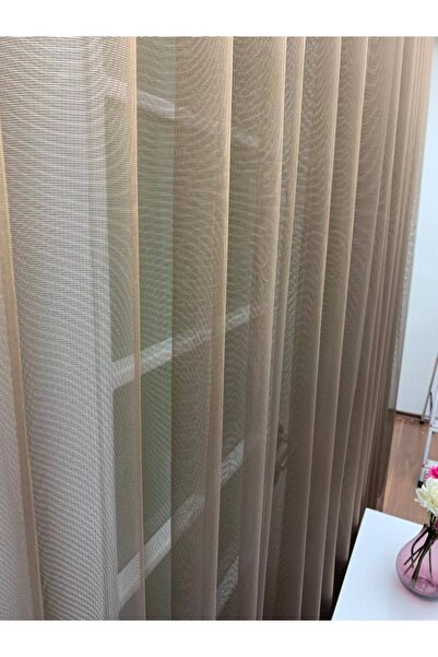 perdealemi Brown - Dobby Woven Plain Tulle Curtain, 600x250, Sparse Pleat, 1/2