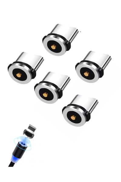 Genel Markalar 5 Adet Plug Type-c Yedek Başlık Işıklı Mıknatıslı Şarj Kabloların Plug Manyetik Başlık Dönüştürücü