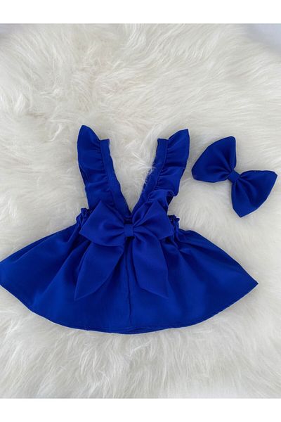Moda Lina Baby Girl Saks Blue Salopet Bandana Set