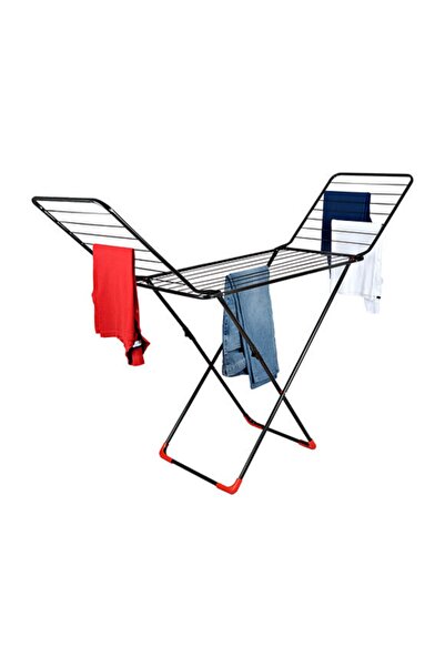 Genel Markalar Siyah Metal Kanatlı Çamaşır Askılığı 17.5m, Dayanıklı ve Şık Tasarım