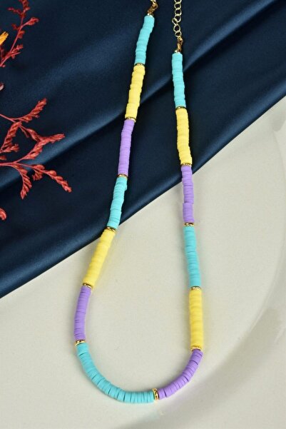 Fox Shoes Kadın Mavi Sarı Mor Fimo Makarna Kolye Ka021095