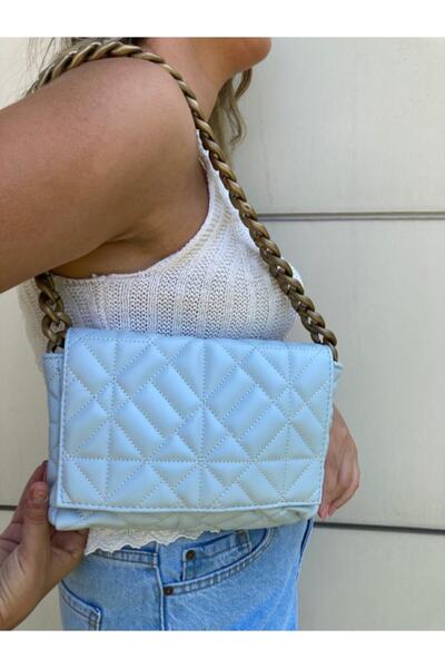 Charlene Geantă de umăr matlasată cu lanț albastru de damă