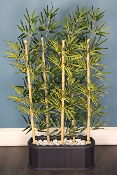 Yapay Çiçek Deposu Dekoratif Saksıda 1. Sınıf Kumaş Yapraklı 5 Çubuklu Bambu ...