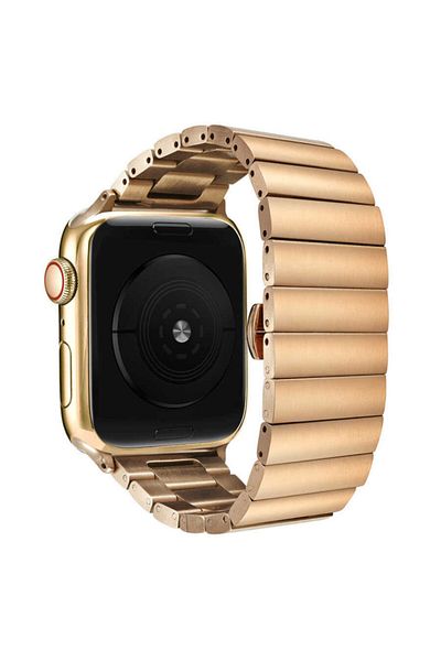 Nezih Case حزام معدني متوافق مع Apple Watch Series 2/3/4/5/6/7/8/9/se/ultra 44/45/49mm ذهبي وردي