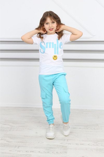 YARENKİDS Girl's Smile Bottom Top Tracksuit Set
