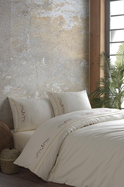 ÖDEL HOME طقم غطاء لحاف فردي مطرز بنقشة زهور من الدانتيل