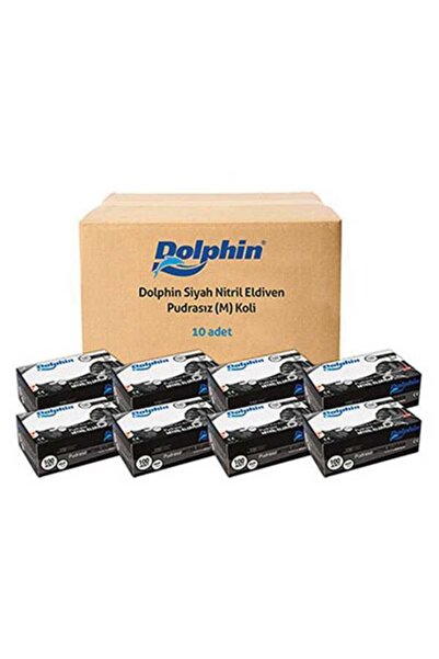 Dolphin Siyah Pudrasız Nitril Ekstra Kalın Eldiven (medium) 100'lü X 10 Paket...