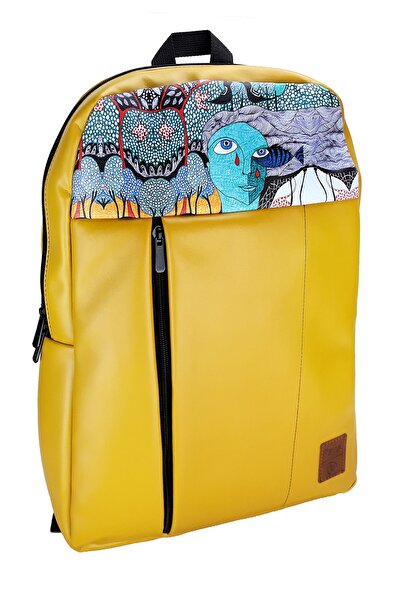 Perabags Unisex Mavi Tablo Baskılı Hardal Laptop Sırt Çantası