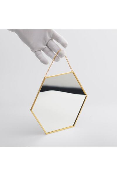El Crea Designs 20x18cm Pirinç Zincirli Duvar Askılı Dekoratif Kristal Ayna B...