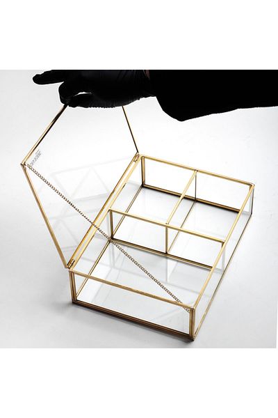 El Crea Designs 28x20x8cm Brass Gold Brass Glass Box with Lid Organizer Jewelry Accessory Wedding Engagement Promise Organization