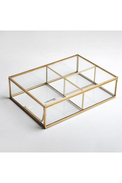 El Crea Designs 28x20x8cm Brass Gold Brass Glass Box with Lid Organizer Jewelry Accessory Wedding Engagement Promise Organization