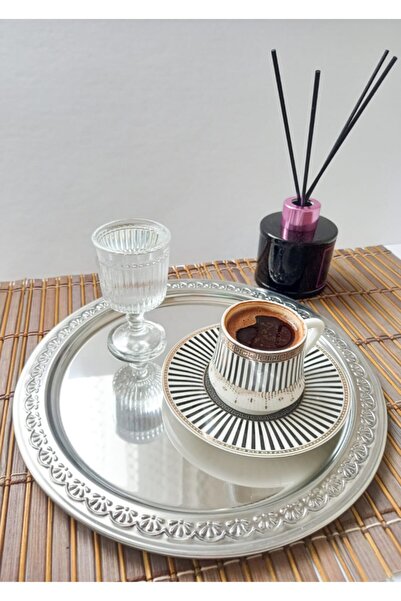 store trend Lüx Çelik Desenli Kahve Sunum Tepsisi 24cm