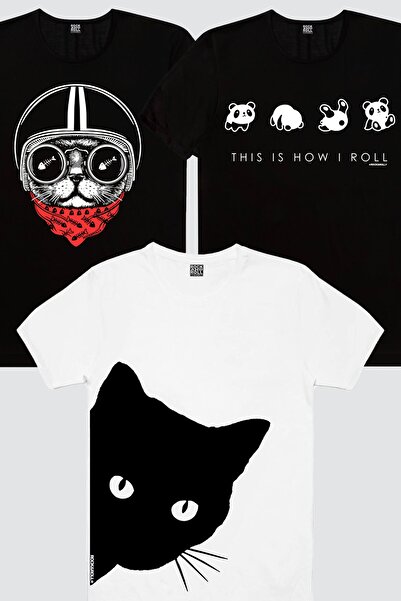 ROCKANDROLL Tricou pentru femei cu cască neagră Cat, White Curious, Black Pan...