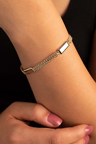 YAVUZ KUYUMCULUK Kadın Altın Örgü Zincir Plaka Bileklik