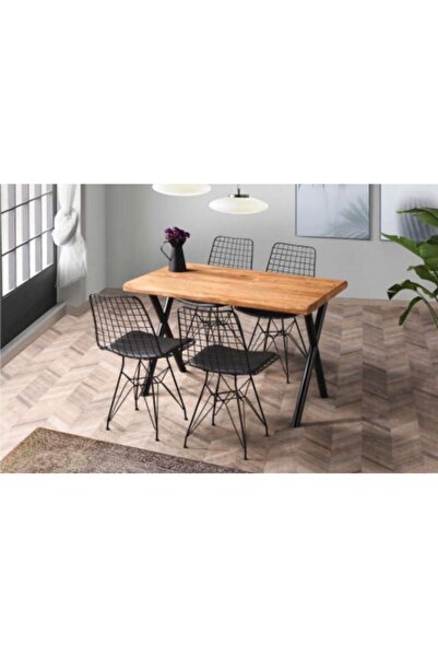 dizaynev Masif Kütük Masa Tel Sandalye