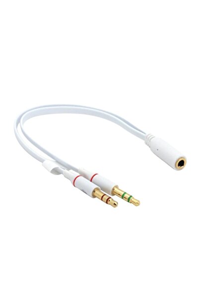 Streak 3.5 Mm Aux Kulaklık Mikrofon Dönüştürücü Birleştirici Kablo - Beyaz